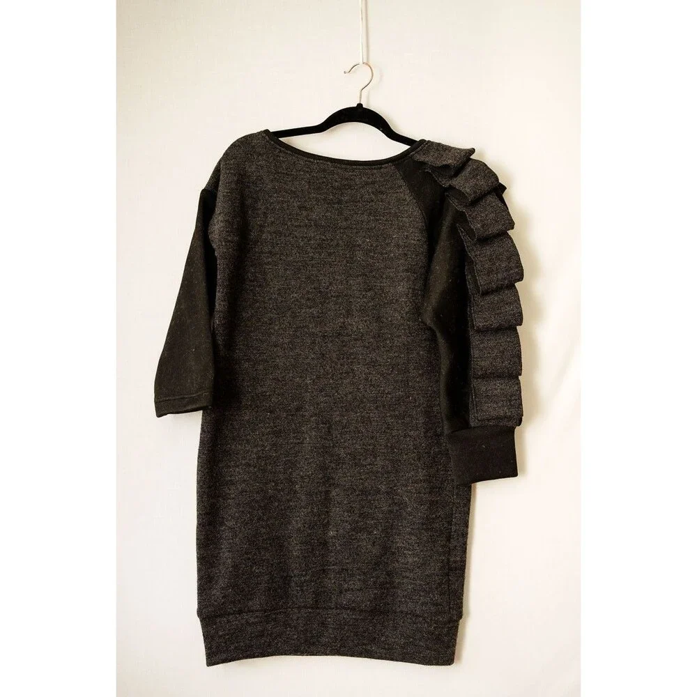 Ivona Martinko gray‎ wool long sleeve dress 3/4 sleeve lagenlook artsy NEW